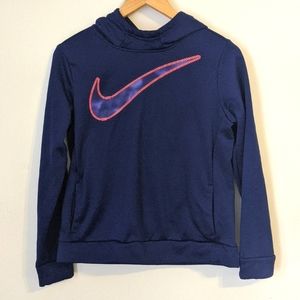 Girls Navy Blue & Coral Nike Swoosh Sweatshirt Hoodie